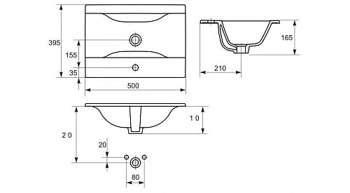 Умывальник Cersanit ONTARIO 50 встраив. с 1 - отв.