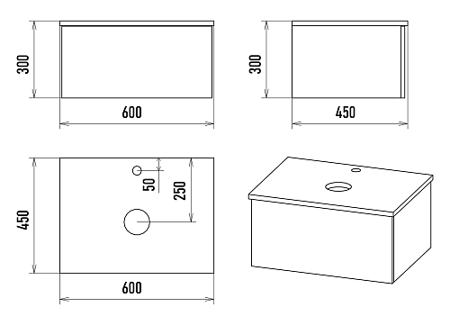 Тумба 60 "ИВА-60" подвесная графит/дуб MISTY