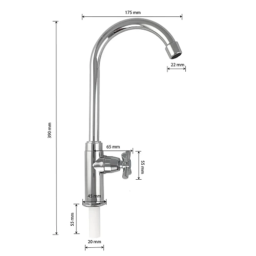 BRIMIX - Кран моно, высокий излив ,металлокерамика , хромированный, АБС пластик (603)
