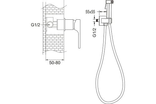 Смеситель с гиг. душ встраиваемый хром ROSE R1005