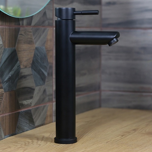 Смеситель д/умывальника  MELANA TONDO черный нерж. высокий (F610102B)