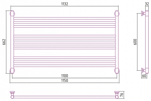 Полотенцесушитель водяной Сунержа Богема L 600х1100 состар. бронза