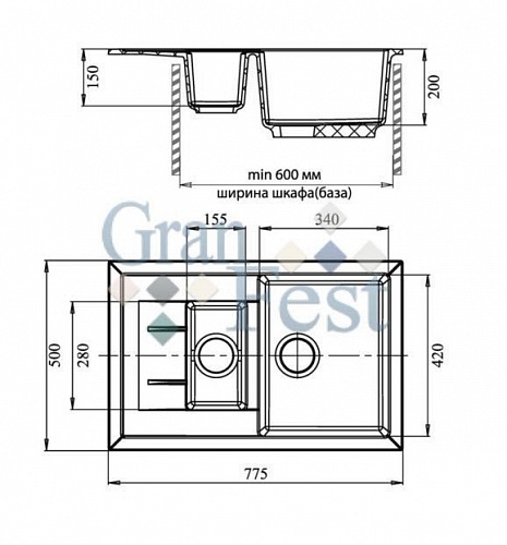 Кухонная мойка Granfest  Quadro GF-Q775KL