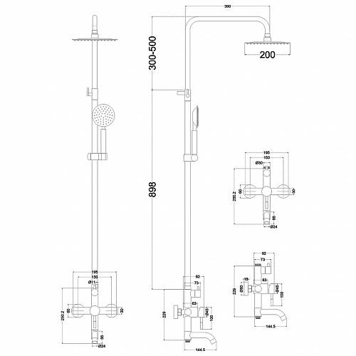 Душ.система MELANA TONDO  черный нерж. с изливом  (F610107B)