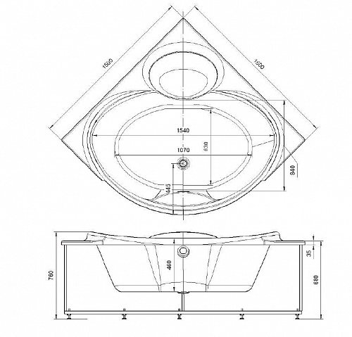 Ванна акриловая Эпсилон 150х150 угловая