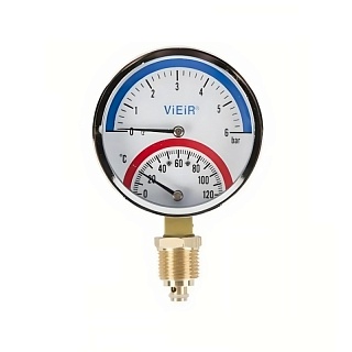 Термоманометр  0...10 bar  1/2", вертикальный 80 мм (YE10) VIEIR  (50)